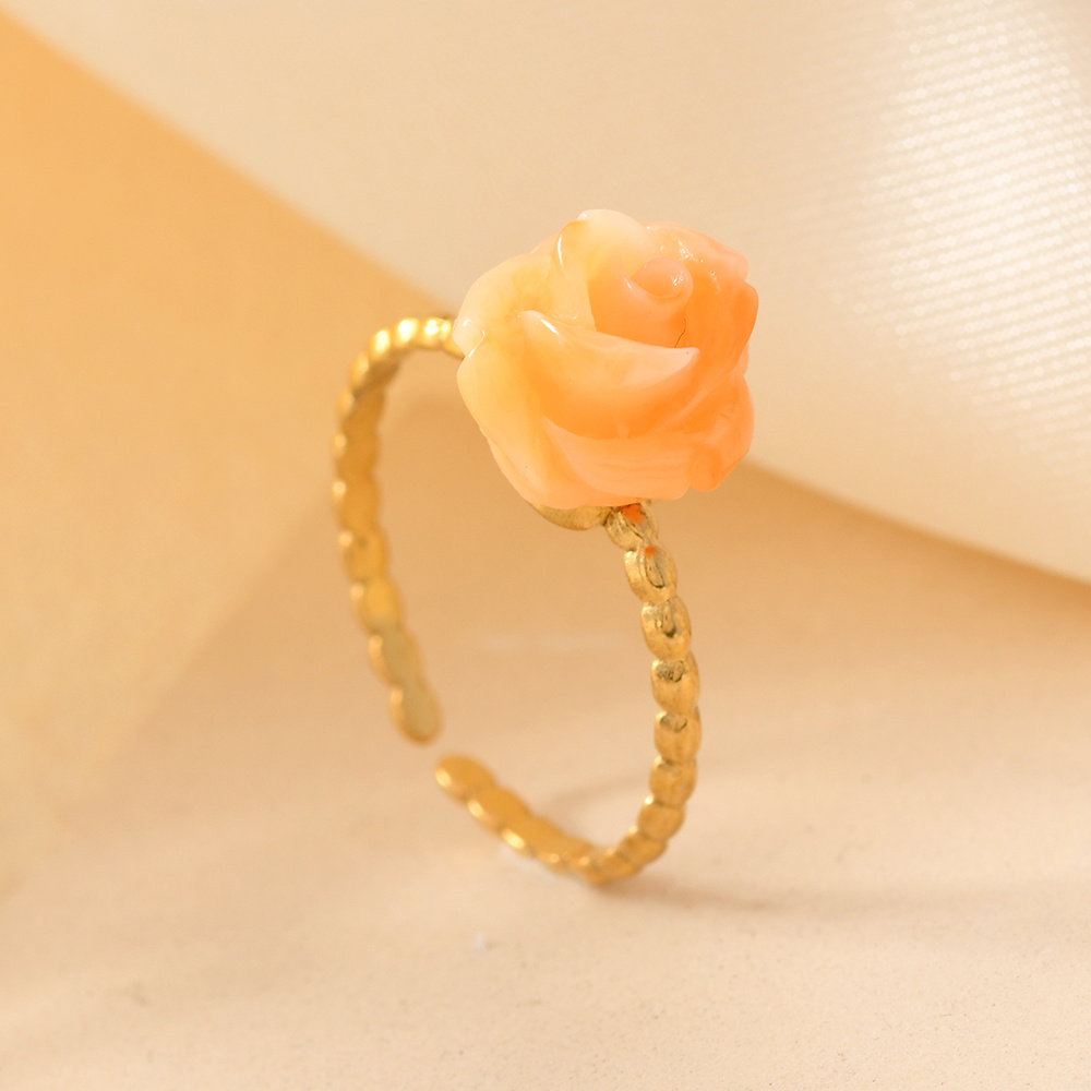 New Pink Embossed Flower Shell Pink Synthetic Rose Ring